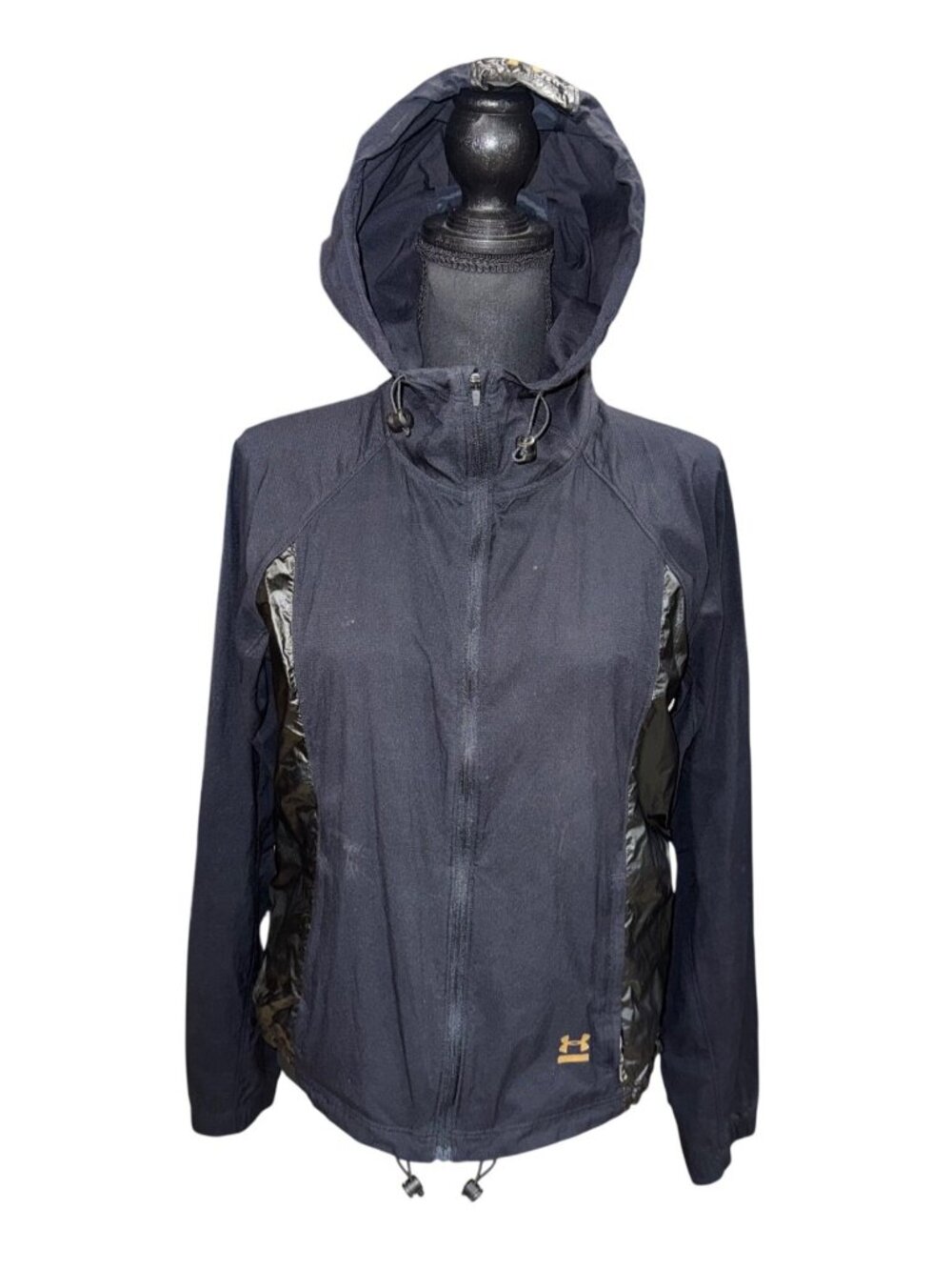 Under Armour Womens M Hooded Lightweight Parachute Jacket Black Athletic Gym - Picture 2 of 12